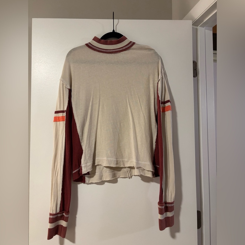 We The Free Free People Vintage Style Long Sleeve Top with Striped Sleeves
